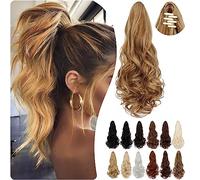Cephermer Ponytail Extension Claw 18 Inch Long Curly Wavy Clip in Natural Looking Synthetic Hair Extension Ponytail Hairpiece for Women Ash Blonde Mix Ginger Brown