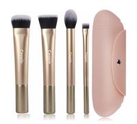 Ceppin 4Pcs Face Base Makeup Brushes, Vegan Soft for Foundation Highlight Concealer & Contour, with Travel Makeup Brush Holder, Pro Makeup Brush Set W/Silicon Small Case(Golden)