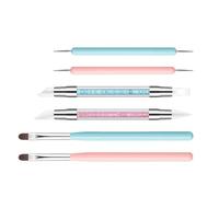 Ceprznvey Nail Design Tools, 6 Piece Silicone Dot Tools and Nail Brush - Double Tip Liner Brush for Modelling Sculpting Gel Manicure Kit for Engraving, Drawing