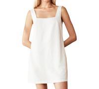 Ceputer Summer Linen Mini Dress for Women Sleeveless Square Neck Tank Shift Dresses Causal Backless Solid Short Sundress, White, S