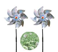 Ceqiny 2 Packs Bird Deterrent Pinwheels Sparkly Silver Spinners Bird Repellent Windmill Whirl Pinwheel Holographic Mylar Reflection Materials Scare Birds Pests Away from Yard Patio Garden Farm