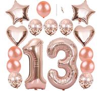 Ceqiny 40" 13th Number Balloon Kit - Mylar & Latex Balloons with Sequins, Stars & Hearts in Rose Gold for Birthday, Wedding, Anniversary & Bridal Shower