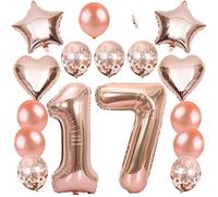 Ceqiny 40" 17th Number Mylar Balloon, 18" Star Heart Foil, 12" Sequins Latex for Birthday Party, Wedding, Bridal Shower, Photo Shoot, Anniversary Decor - Rose Gold 17 Kit