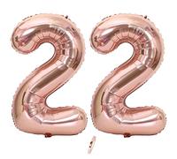 Ceqiny 40 Inch 22nd Number Mylar Balloon - Giant Foil Alphabet for Birthday Party, Wedding, Bridal Shower, Engagement Photo Shoot, Anniversary Decoration - Rose Gold Digit 22