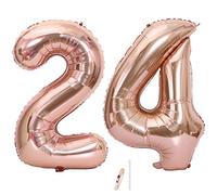 Ceqiny 40 Inch 24th Number Giant Balloon - Rose Gold Digit 24 Mylar Balloon for Birthday Party, Wedding, Bridal Shower, Engagement, Anniversary Decoration