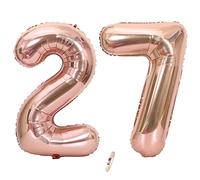 Ceqiny 40 Inch 27th Number Mylar Balloon - Giant Foil Alphabet for Birthday Party, Wedding, Bridal Shower, Engagement Photo Shoot, Anniversary Decoration - Rose Gold Digit 27