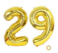 Ceqiny 40 Inch 29th Number Mylar Balloon - Giant Foil Alphabet for Birthday Party, Wedding, Bridal Shower, Engagement Photo Shoot, Anniversary Decoration - Gold Digit 29