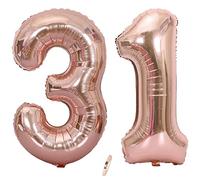 Ceqiny 40 Inch 31st Number Mylar Balloon - Giant Foil Alphabet for Birthday Party, Wedding, Bridal Shower, Engagement Photo Shoot, Anniversary Decoration - Rose Gold Digit 31