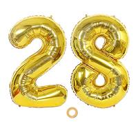 Ceqiny 40 Inch Giant Mylar Balloon - 28th Number Alphabet Foil Balloon for Birthday Party, Wedding, Bridal Shower, Engagement, Anniversary Decoration, Gold Digit 28