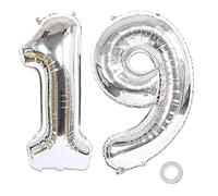 Ceqiny 40 Inches 19th Number Balloon Mylar Balloon Giant Balloon Alphabet Foil Balloon for Birthday Party Wedding Bridal Shower Engagement Photo Shoot Anniversary Decoration, Silver Digit 19 Balloon