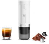 CER PCM03S Portable Espresso Machine, Self-Heating Travel Coffee Maker | 13500mAh Battery, Up to 8 Cups per Charge, Grounds & NS Capsules, For Camping, Hiking, RV, Office & Car, Ceramic White
