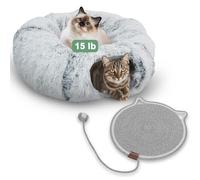 CERADOR Cat Tunnel Bed & Scratching Mat for Indoor Cats - Plush Donut Cave Bed, Peekaboo Cat Cave for Multiple Cats Up to 15 lbs. Cozy, Durable Cat Hideaway Toy for Kittens, Puppies, Rabbits (Grey)