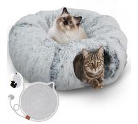 CERADOR Cat Tunnel Bed & Scratching Mat for Indoor Cats - Plush Donut Cave Bed, Peekaboo Cat Cave for Multiple Cats Up to 15 lbs. Cozy, Durable Cat Hideaway Toy for Kittens, Puppies, Rabbits (Grey)