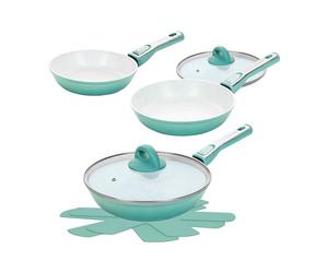 Cerafit Revolution Frying Pan Set 7 Pieces 20 + 24 + 28 cm, 2 Glass Lids, Viles Insert, Ceramic Non-Stick Frying Pan, Removable Handle, Suitable for All Hobs, Induction, Oven, Dishwasher Safe