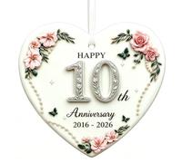 Ceramic 10th Wedding Anniversary Heart Ornament Gift for Couples 2016-2026