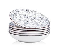 Ceramic 1100ml Salad Bowls Set of 6,9 inch Trifle Bowl for Fruit Salad Sweets Snack Party Food,Large Mixing Pasta Bowls Microwave and Oven Safe(Blue and White)