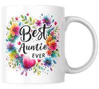 Ceramic 11oz Mug: 'Best Auntie Ever' - Dishwasher & Microwave Safe | Colorful Floral Design | Durable Double-Sided Print