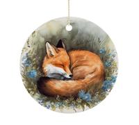 Ceramic A Sleeping Fox Christmas Ornament 3 Inch Round Hanging Ornaments Double Sided Holiday Tree Decoration for Xmas Wreath Gift Tag Party Favor Wedding Keepsake Souvenir Home Decor