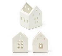 Ceramic All-White House Shaped Tealight Candle Holder | Christmas Tea Light Candle Pot Decoration | Xmas Tealight Votive Holder