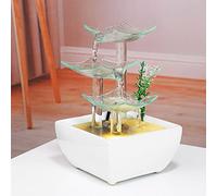 Ceramic and Glass Tabletop Fountain for Indoor and Home Decoration Table Desk Office Patio White