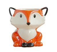 Ceramic Animal Planter Pots | Handcrafted Fox, Sheep, Elephant Designs with Drainage Holes, Durable Home Decor s & Flowers (Fox red)