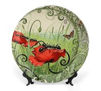 Ceramic Ant Petal Line Decorative Plate for Wall Hanging 10inch Large Bone China Dinner Plates with Display Stand Porcelain Art Dish for Home Kitchen Office Wedding Gift Farmhouse Decor