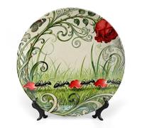 Ceramic Ant Rose Petal Carry Decorative Plate for Wall Hanging 7inch Large Bone China Dinner Plates with Display Stand Porcelain Art Dish for Home Kitchen Office Wedding Gift Farmhouse Decor