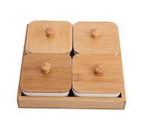 Ceramic Appetizer Serving Plate with Tray Cover, Snack Serving Plate for Fruits Nuts Desserts, Multi Compartment White Ceramic Tray with Natural Lid for Party Home Ki (Four compartments with lid)