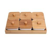 Ceramic Appetizer Serving Plate with Tray Cover, Snack Serving Plate for Fruits Nuts Desserts, Square Service Bowl with Separate Compartments, Eco - Friendly White Ceramics (Six compartments with