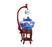 Ceramic Aquarium Fish Tank with Blue and White Landscape Design, Floor-to-Ceiling Flow System for Goldfish, Ideal for Home Porch and Living Room Decoration