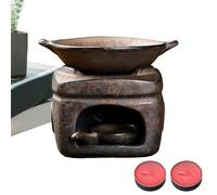 Ceramic Aromatherapy Burner - Ultimate Multifunctional Safe Wax Oil Diffuser Including Two Included Candles Zen Relaxation Incense Warmer (Fu Character Square)