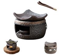 Ceramic Aromatherapy Stove Essential Oil Burner, Handmade Wax Melts Warmer with Tealight Holder, Vintage Pottery Zen Incense Teapot Diffuser for Home Fragrance,Bedroom Decors