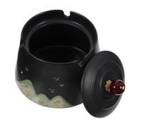 Ceramic Ashtray for Smoking Cigar - Elegant Hand-painted Mountain Theme, Windproof Design for Indoor Outdoor Use