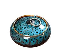 Ceramic Ashtray with Copper Lid, Handmade Exquisite Ashtray for s, Classical Porcelain Bowl for Outdoor Home Decoration (Kiln turning blue)