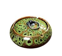 Ceramic Ashtray with Copper Lid, Handmade Exquisite Ashtray for s, Classical Porcelain Bowl for Outdoor Home Decoration (Kiln turning blue)