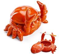 Ceramic Ashtray with Lid - Funny Crab Design for Outdoors, Simplicity Cigar Decoration for Home and Office - 11.5 x 8 cm