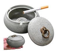 Ceramic Ashtray with Lid, Retro Ceramic Ashtray with Groove, 4x3" Compact Anti-Fly Ash Trays for Home and Office Decoration, with Lid, for Outside