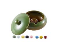 Ceramic Ashtray with Lid, Windproof Cigarette Holder for Smokers, Indoor/Outdoor Ash Tray for Home & Office, Desktop Smoking Ashtray, Stylish Ash Holder for Smoking Enthusiasts (Kiln turning green)