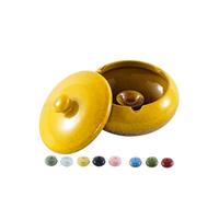 Ceramic Ashtray with Lid, Windproof Cigarette Holder for Smokers, Indoor/Outdoor Ash Tray for Home & Office, Desktop Smoking Ashtray, Stylish Ash Holder for Smoking Enthusiasts (Kiln turning yellow)