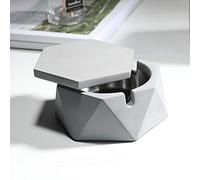 Ceramic Ashtray with Lid Windproof Hand Stamped Pattern Ashtrays for Home or Outdoor (Light Grey)