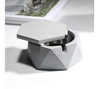 Ceramic Ashtray with Lid Windproof Hand Stamped Pattern Ashtrays for Home or Outdoor (Light Grey)