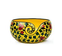 Ceramic Attractively Hand Painted Gorgeous Stoneware Yarn Ball Storage Bowl with Innovative Dispensing Curl | Knitting & Crochet Accessions | Nagina International (Yellow Shrubs, Small)