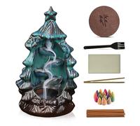 Ceramic Backflow Incense Burner Waterfall | 120 Backflow Incense Cones | 30 Incense Stick | 1 tweezer |1 Villus Mat | 1 Sponge |1 Cleaning Brush (Black) (Christmas Tree)