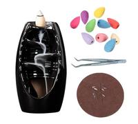 Ceramic Backflow Incense Burner with 10 Cones, Waterfall Backflow Incense Holder Cone Incense Burner Ornament Aromatherapy Ornament Home Decor Meditation Decor (Black（s）)