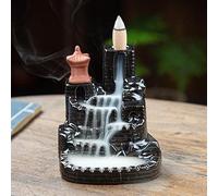 Ceramic Backflow Incense Cone Burner Holder Lotus Waterfall For Living Room,bedrooms, Hotels, Temples(Black)