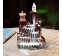 Ceramic Backflow Incense Cone Burner Holder Lotus Waterfall For Living Room,bedrooms, Hotels, Temples(Bruin)
