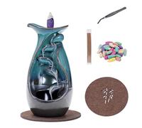 Ceramic Backflow Incense Holder, Waterfall Incense Burner - 20 Cones & 30 Incense Sticks, Aromatherapy Home & Desk Decor (B)