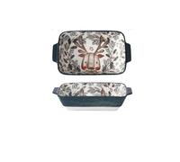 Ceramic Bakeware Set, Baking Dishes for Oven Ceramic Baking Dish Roasting Lasagna Pan Rectangular Dish Bakeware Pan with Handle Oven Kitchen Baking Tool Baking Tray(Dark Green)