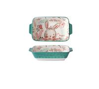 Ceramic Bakeware Set, Baking Dishes for Oven Ceramic Baking Dish Roasting Lasagna Pan Rectangular Dish Bakeware Pan with Handle Oven Kitchen Baking Tool Baking Tray(Light Green)