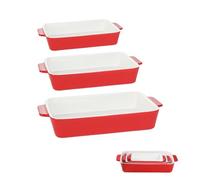 Ceramic Bakeware Set, Home Rectangular Baking Dish Lasagna Pans, Table Baking Dish with Ceramic Handles Ideal for Cooking, Kitchen, Cake Dinner, Banquet and Daily Use (Red)